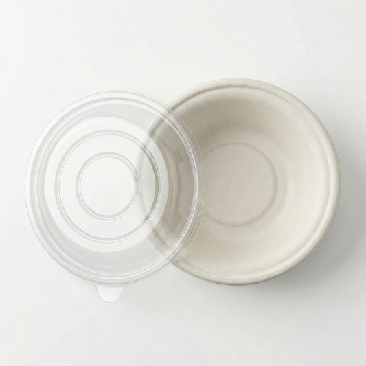 Alternuts Pulp Moulded Disposable 750 ml Round Takeaway Bowl with PET Lid ( Pack of 50 )