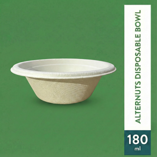 Pack of 3000- 180 ml. Round Bowl - 100% Plastic FREE Sugarcane Disposable Tableware by "Alternuts - Healthy Alternatives"