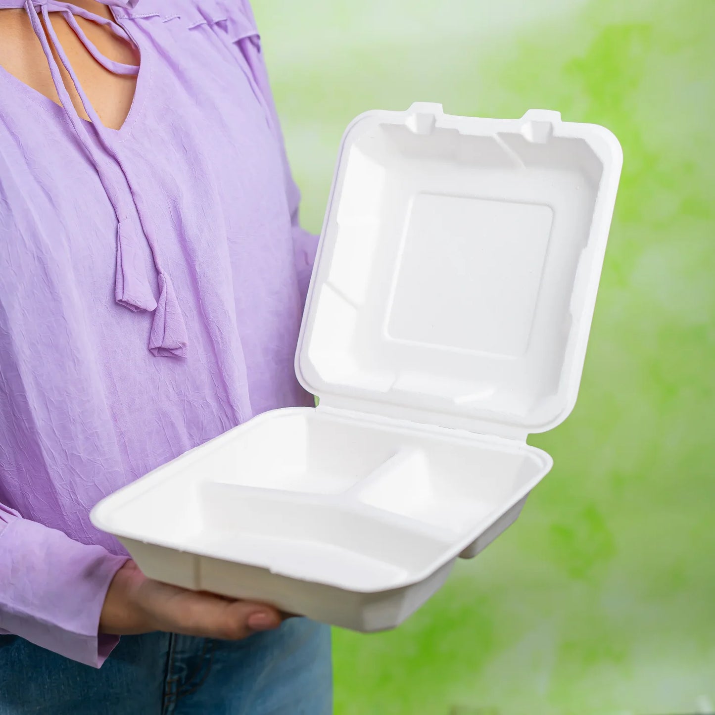 Alternuts Takeaway Disposable Clamshell 8 x 8, 3 Compartment