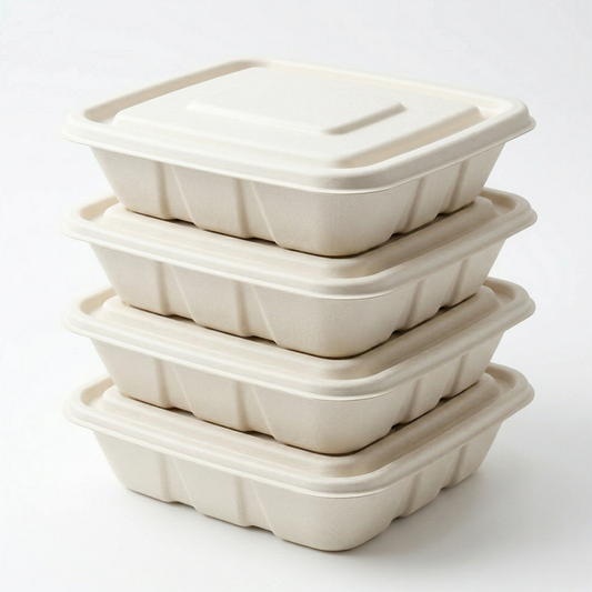 Alternuts Pulp Moulded Disposable 500 ml Rectangular Takeaway Container With Lid ( Pack of 50 )