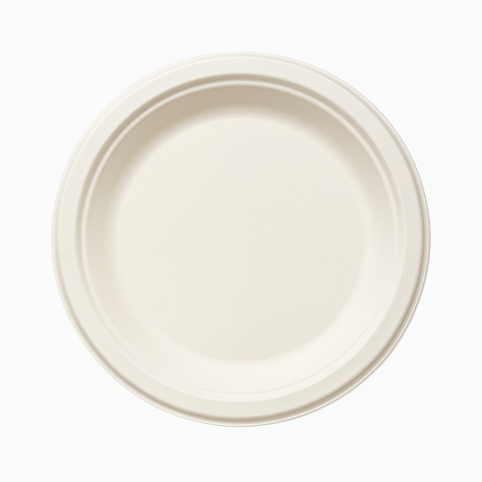 Pack of 100- 9 inch Round Plain Plate - 100% Plastic FREE Sugarcane Disposable Tableware by "Alternuts - Healthy Alternatives"
