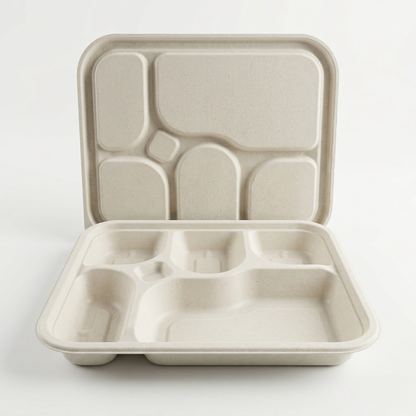 Alternuts Pulp Moulded Disposable 5CP Takeaway Meal Tray with Lid ( Pack of 50 )
