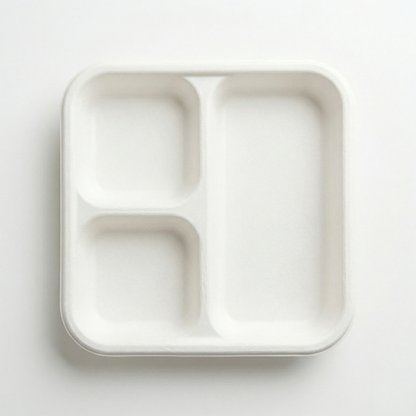 Pack of 100 - 3CP Square Plate (8.5 in. X 8.5 in.) - 100% Plastic FREE Sugarcane Disposable Tableware by "Alternuts - Healthy Alternatives"