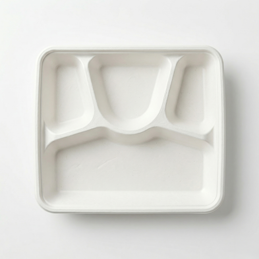 Pack of 500 - 4CP Meal Tray (23.5 in. X 29.3 in.) - 100% Plastic FREE Sugarcane Disposable Tableware by "Alternuts - Healthy Alternatives" (Copy)