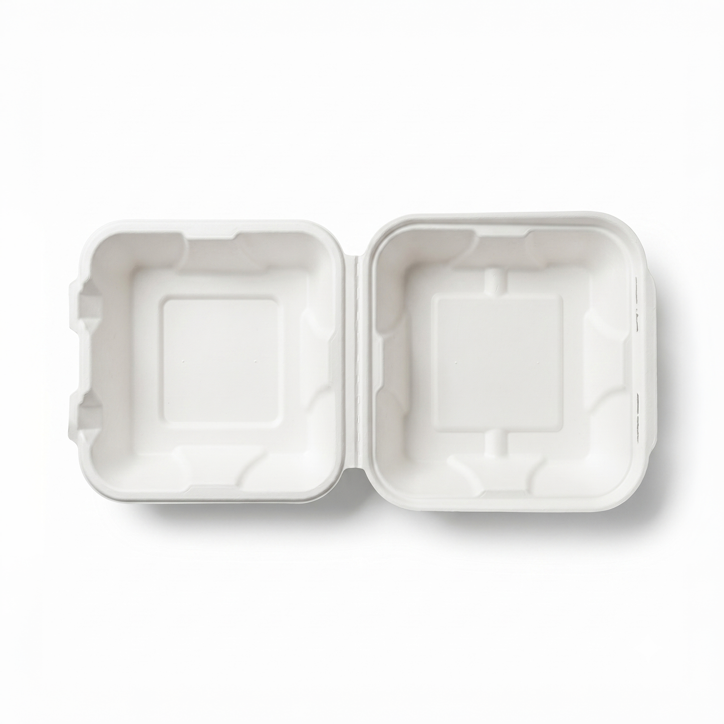 Pack of 50 - Clamshell 6 x 6 Burger Box - 100% Plastic FREE Sugarcane Disposable Tableware by "Alternuts - Healthy Alternatives"