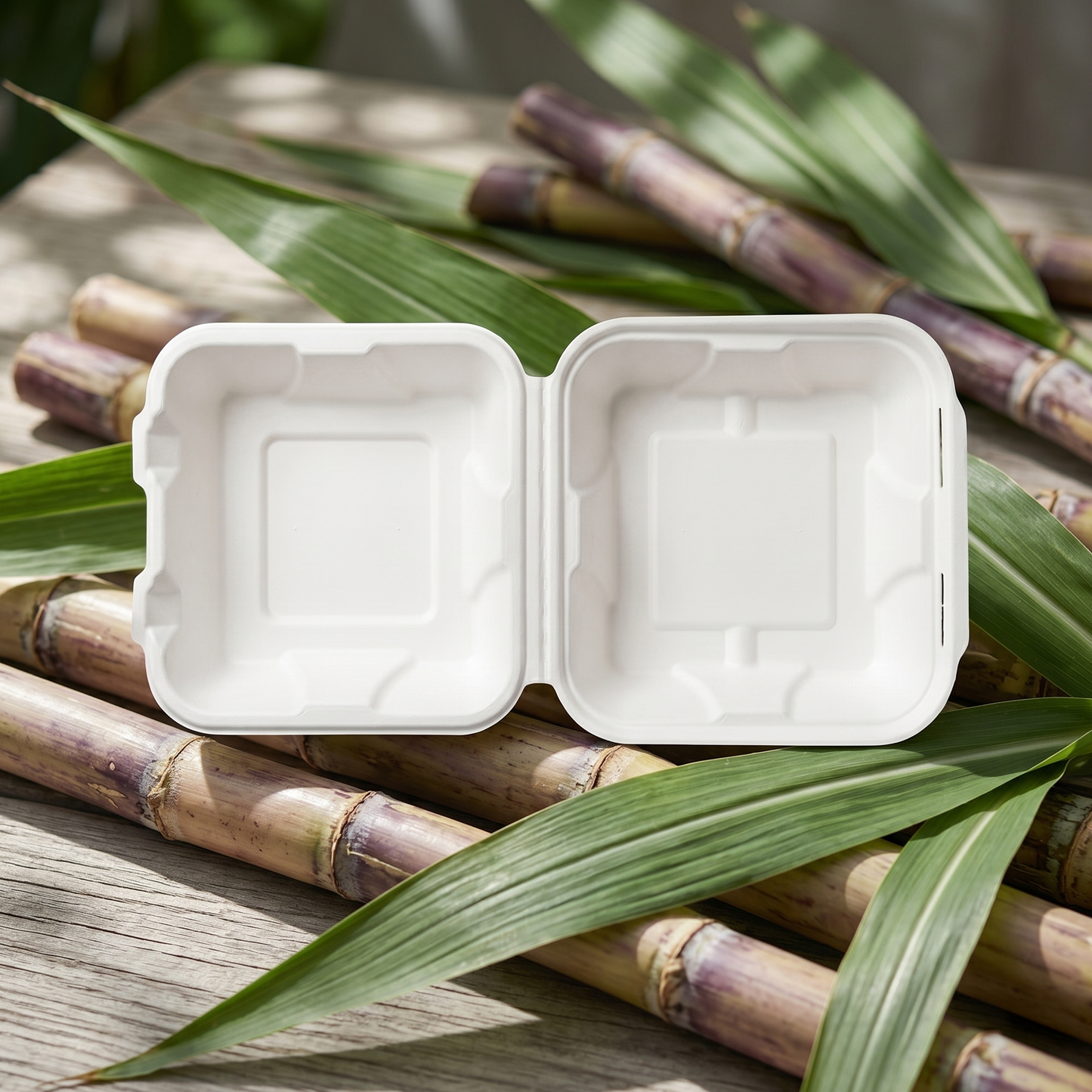 Pack of 50 - Clamshell 6 x 6 Burger Box - 100% Plastic FREE Sugarcane Disposable Tableware by "Alternuts - Healthy Alternatives"