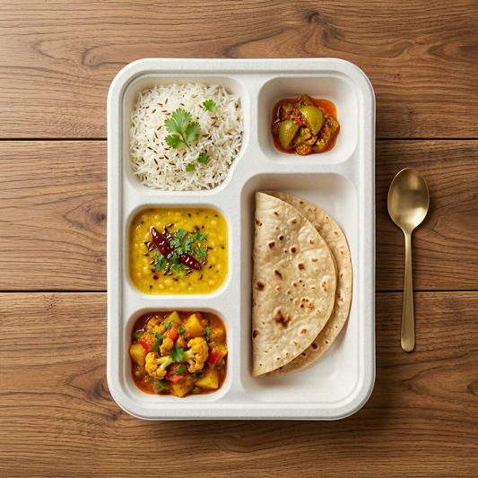 Pack of 500 - 5CP Meal Tray (21.5 in. X 28 in.) - 100% Plastic FREE Sugarcane Disposable Tableware by "Alternuts - Healthy Alternatives"