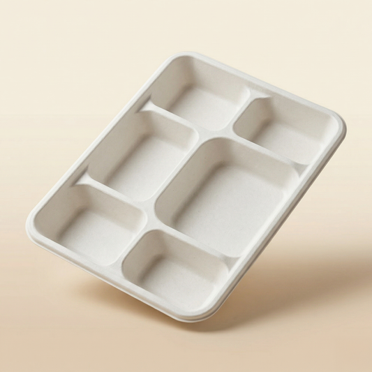 Pack of 500 - 6CP Meal Tray (23.2 in. X 30.5 in.) - 100% Plastic FREE Sugarcane Disposable Tableware by "Alternuts - Healthy Alternatives"