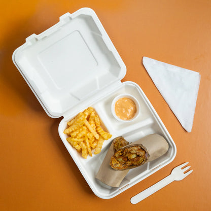 Alternuts Takeaway Disposable Clamshell 8 x 8, 3 Compartment