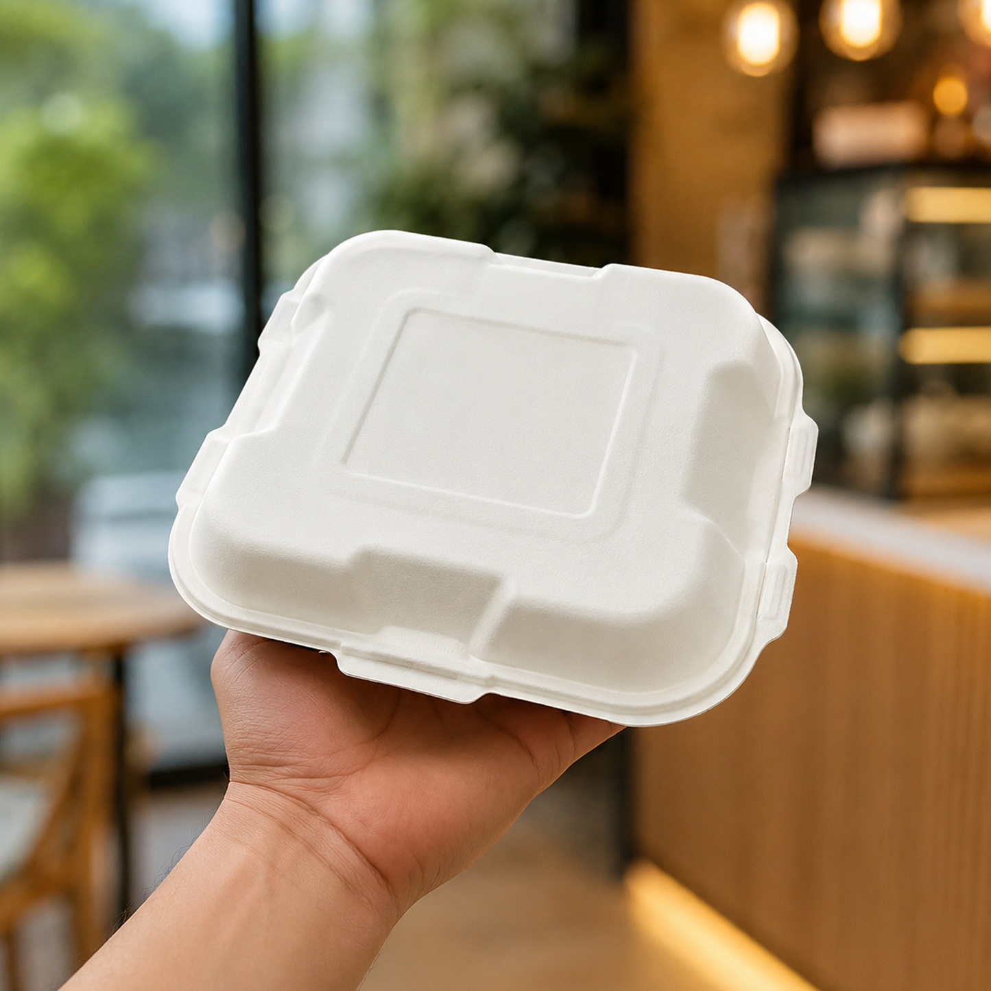 Pack of 50 - Clamshell 6 x 6 Burger Box - 100% Plastic FREE Sugarcane Disposable Tableware by "Alternuts - Healthy Alternatives"