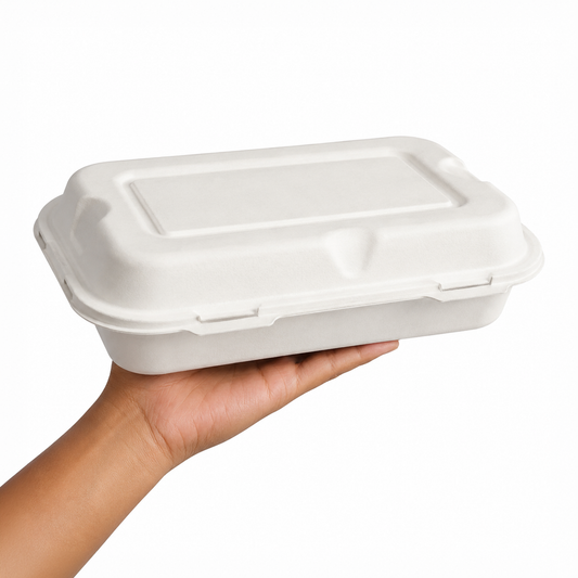 Pack of 50 - 9X6 Clamshell - 100% Plastic FREE Sugarcane Disposable Tableware by "Alternuts - Healthy Alternatives"