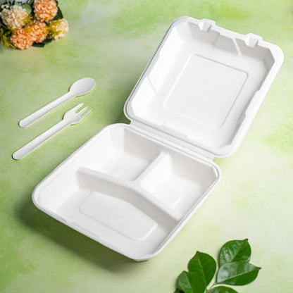 Alternuts Takeaway Disposable Clamshell 8 x 8, 3 Compartment