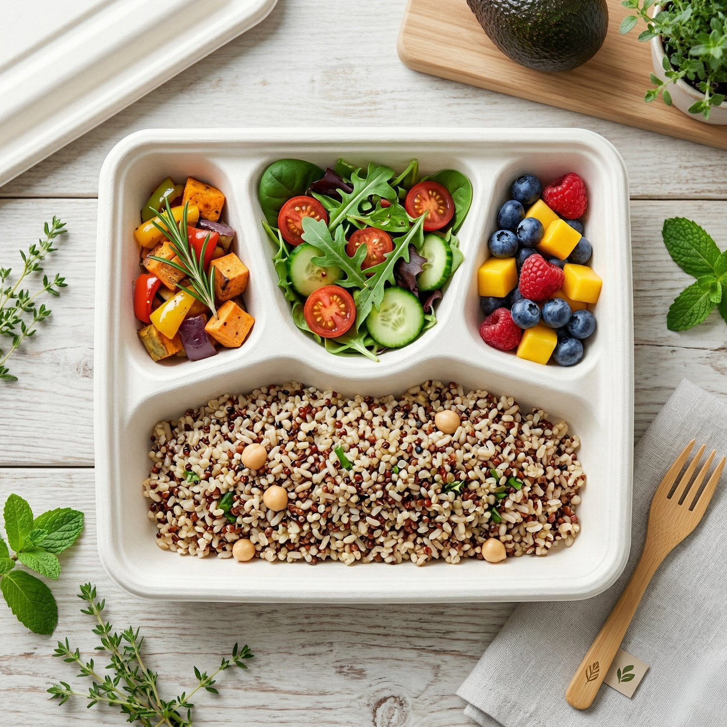 Pack of 500 - 4CP Meal Tray (23.5 in. X 29.3 in.) - 100% Plastic FREE Sugarcane Disposable Tableware by "Alternuts - Healthy Alternatives" (Copy)