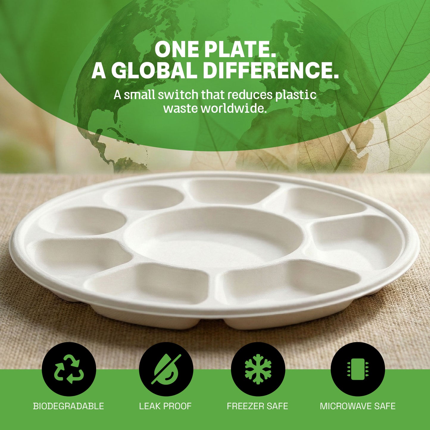 Alternuts 9 compartment Disposable Plate (13 inch)