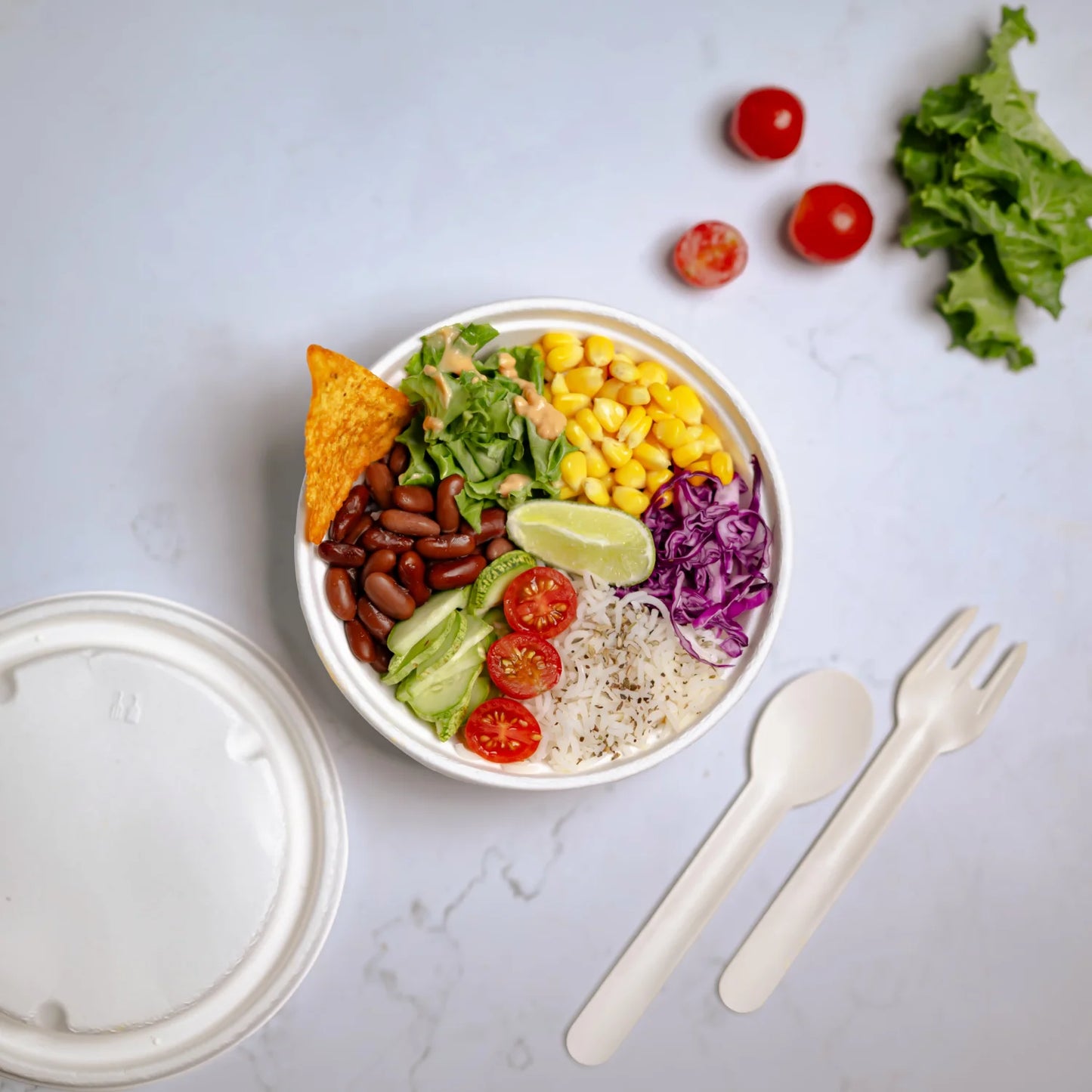 Alternuts Round Takeaway Disposable Food Container with Lid - 500 ml.