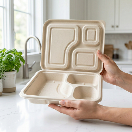 Alternuts Pulp Moulded Disposable 3CP Takeaway Meal Tray with Lid ( Pack of 50 )